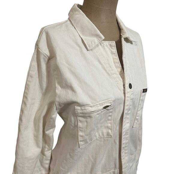 Lee Jumpsuit Vintage Modern White Cotton Long Sleeve Shorts Romper - Picture 3 of 7